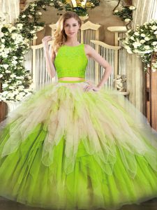 Artistic Scoop Sleeveless Zipper Quince Ball Gowns Multi-color Organza