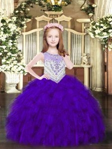 Floor Length Zipper Winning Pageant Gowns Purple for Party and Quinceanera with Beading and Ruffles