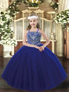 Fashionable Royal Blue Sleeveless Tulle Lace Up Pageant Gowns for Party and Quinceanera