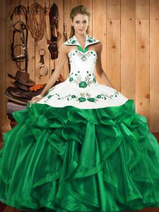 Gorgeous Satin and Organza Sleeveless Floor Length Sweet 16 Dress and Embroidery and Ruffles