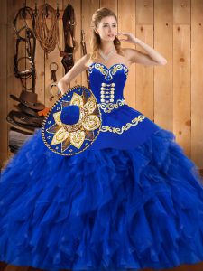 Simple Floor Length Blue 15 Quinceanera Dress Sweetheart Sleeveless Lace Up