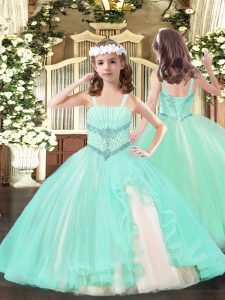Apple Green Pageant Dress for Teens Party and Quinceanera with Beading Straps Sleeveless Lace Up