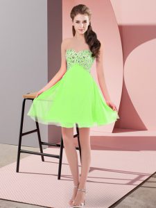 Modern Empire Beading Dress for Prom Lace Up Chiffon Sleeveless Mini Length