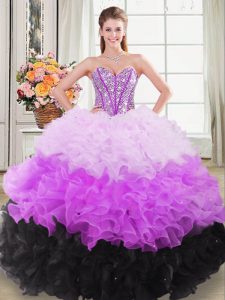 Traditional Multi-color Ball Gowns Sweetheart Sleeveless Organza Floor Length Lace Up Beading and Ruffles Sweet 16 Dresses
