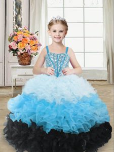 Dramatic Floor Length Ball Gowns Sleeveless Multi-color Kids Formal Wear Lace Up