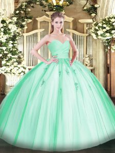 Apple Green Lace Up Sweetheart Beading and Appliques Quinceanera Dresses Tulle Sleeveless