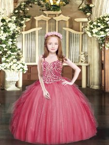 Stunning Floor Length Ball Gowns Sleeveless Coral Red Pageant Dresses Lace Up