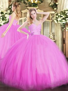 Fuchsia Tulle Lace Up 15 Quinceanera Dress Sleeveless Floor Length Beading