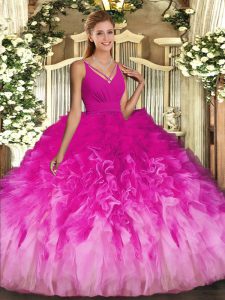 Clearance Multi-color Backless Quinceanera Dress Beading and Ruffles Sleeveless Floor Length