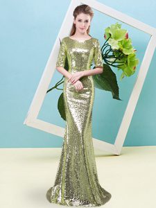 New Style Floor Length Zipper Prom Party Dress Yellow Green for Prom and Party with Sequins