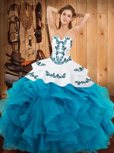 Sleeveless Embroidery and Ruffles Lace Up Ball Gown Prom Dress