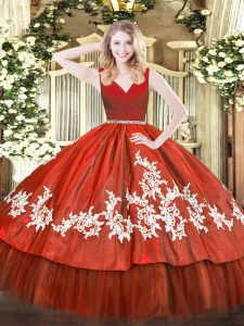 Custom Design Floor Length Ball Gowns Sleeveless Wine Red Quinceanera Dress Zipper