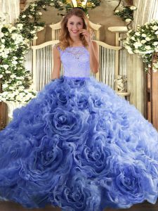 Organza and Fabric With Rolling Flowers Sleeveless Floor Length Quinceanera Gowns and Beading and Lace