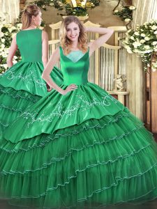 Turquoise 15 Quinceanera Dress Sweet 16 and Quinceanera with Beading and Embroidery and Ruffled Layers Scoop Sleeveless Side Zipper