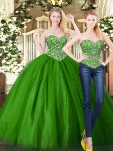 Top Selling Floor Length Ball Gowns Sleeveless Dark Green Quinceanera Gowns Lace Up