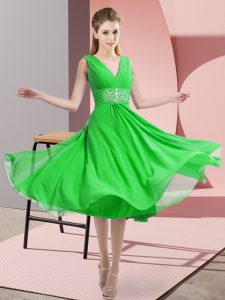 Latest Green V-neck Side Zipper Beading Bridesmaid Dresses Sleeveless