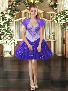 Chic Purple Sweetheart Neckline Beading and Ruffles Prom Party Dress Sleeveless Lace Up