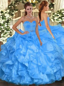 Floor Length Ball Gowns Sleeveless Baby Blue Sweet 16 Quinceanera Dress Lace Up