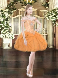 Smart Sleeveless Tulle Mini Length Lace Up in Orange Red with Beading and Ruffles