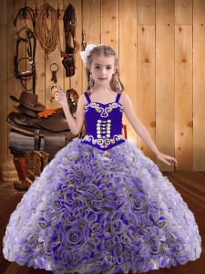 New Style Fabric With Rolling Flowers Straps Sleeveless Lace Up Embroidery and Ruffles Pageant Dress for Womens in Multi-color