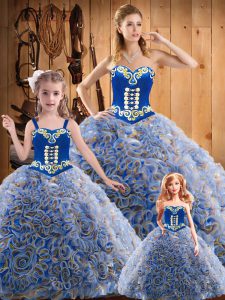 Glorious Multi-color Sweetheart Lace Up Embroidery Quinceanera Gowns Sweep Train Sleeveless