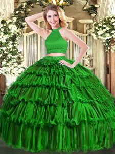 Extravagant Sleeveless Beading and Ruffled Layers Backless Ball Gown Prom Dress