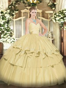 Traditional Sweetheart Sleeveless Taffeta Ball Gown Prom Dress Beading and Ruffled Layers Lace Up