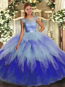 Exceptional Organza Scoop Sleeveless Backless Beading and Ruffles Vestidos de Quinceanera in Multi-color