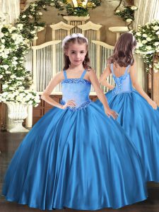 Best Appliques Pageant Dress for Teens Baby Blue Lace Up Sleeveless Floor Length