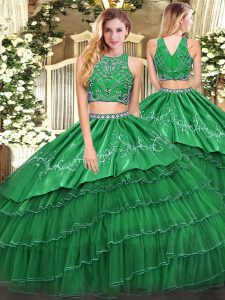 Wonderful Green Sleeveless Tulle Zipper Quinceanera Gowns for Military Ball and Sweet 16 and Quinceanera