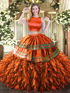 Floor Length Two Pieces Sleeveless Rust Red Quinceanera Gowns Criss Cross