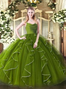 Graceful Floor Length Olive Green Sweet 16 Dress Straps Sleeveless Zipper