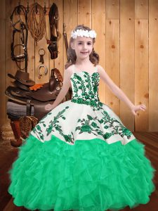 Turquoise Sleeveless Organza Lace Up Pageant Dress Wholesale for Party and Sweet 16 and Quinceanera and Wedding Party
