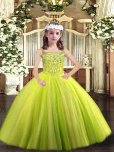 Modern Floor Length Yellow Green Winning Pageant Gowns Straps Sleeveless Lace Up
