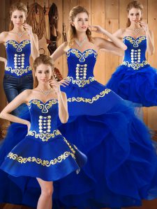 Delicate Ball Gowns Quinceanera Gown Blue Sweetheart Satin and Organza Sleeveless Floor Length Lace Up
