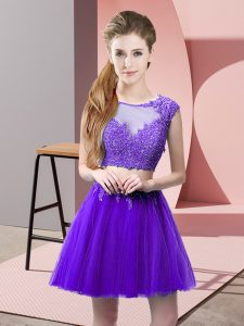 Purple Scoop Zipper Appliques Prom Dress Sleeveless