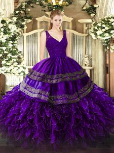 Organza Sleeveless Floor Length Quinceanera Dress and Beading and Lace and Ruffles