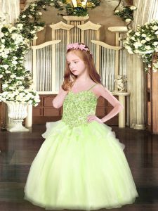 Yellow Green Sleeveless Appliques Floor Length Little Girl Pageant Gowns