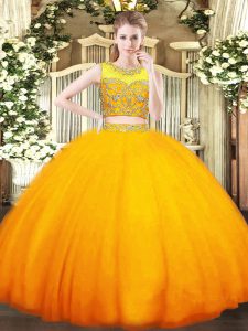 Beading Quinceanera Dress Orange Zipper Sleeveless Floor Length
