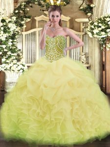 Sweetheart Sleeveless Quinceanera Dress Asymmetrical Ruffles Yellow Green Organza