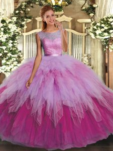 Tulle Scoop Sleeveless Backless Ruffles Quinceanera Dresses in Multi-color