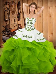 Sleeveless Satin and Organza Lace Up 15th Birthday Dress for Party and Military Ball and Sweet 16 and Quinceanera