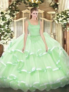 Unique Apple Green Straps Zipper Beading and Ruffled Layers 15 Quinceanera Dress Sleeveless