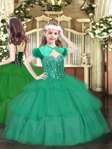 Sleeveless Lace Up Floor Length Beading and Ruffled Layers Pageant Dress for Teens