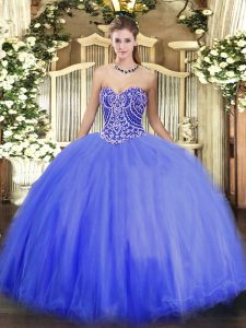 Dynamic Blue Lace Up 15 Quinceanera Dress Beading Sleeveless Floor Length