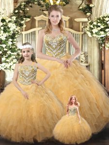 Sweetheart Sleeveless Lace Up Ball Gown Prom Dress Gold Organza