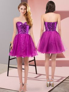Tulle Sweetheart Sleeveless Zipper Sequins Prom Party Dress in Fuchsia