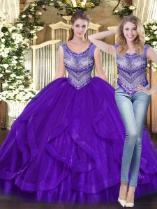 Dynamic Ball Gowns Sweet 16 Dress Purple Scoop Tulle Sleeveless Floor Length Lace Up