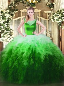 Glorious Multi-color Ball Gowns Tulle Scoop Sleeveless Beading and Ruffles Floor Length Zipper 15 Quinceanera Dress
