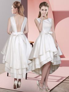 Captivating White Sleeveless Ruffled Layers High Low Damas Dress